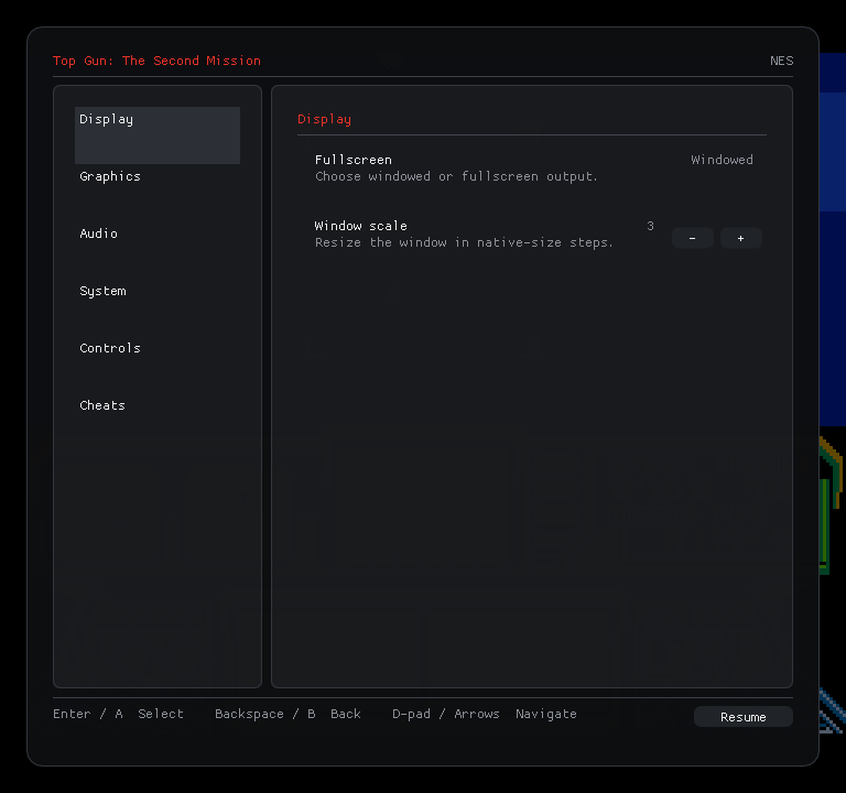 The in-game menu